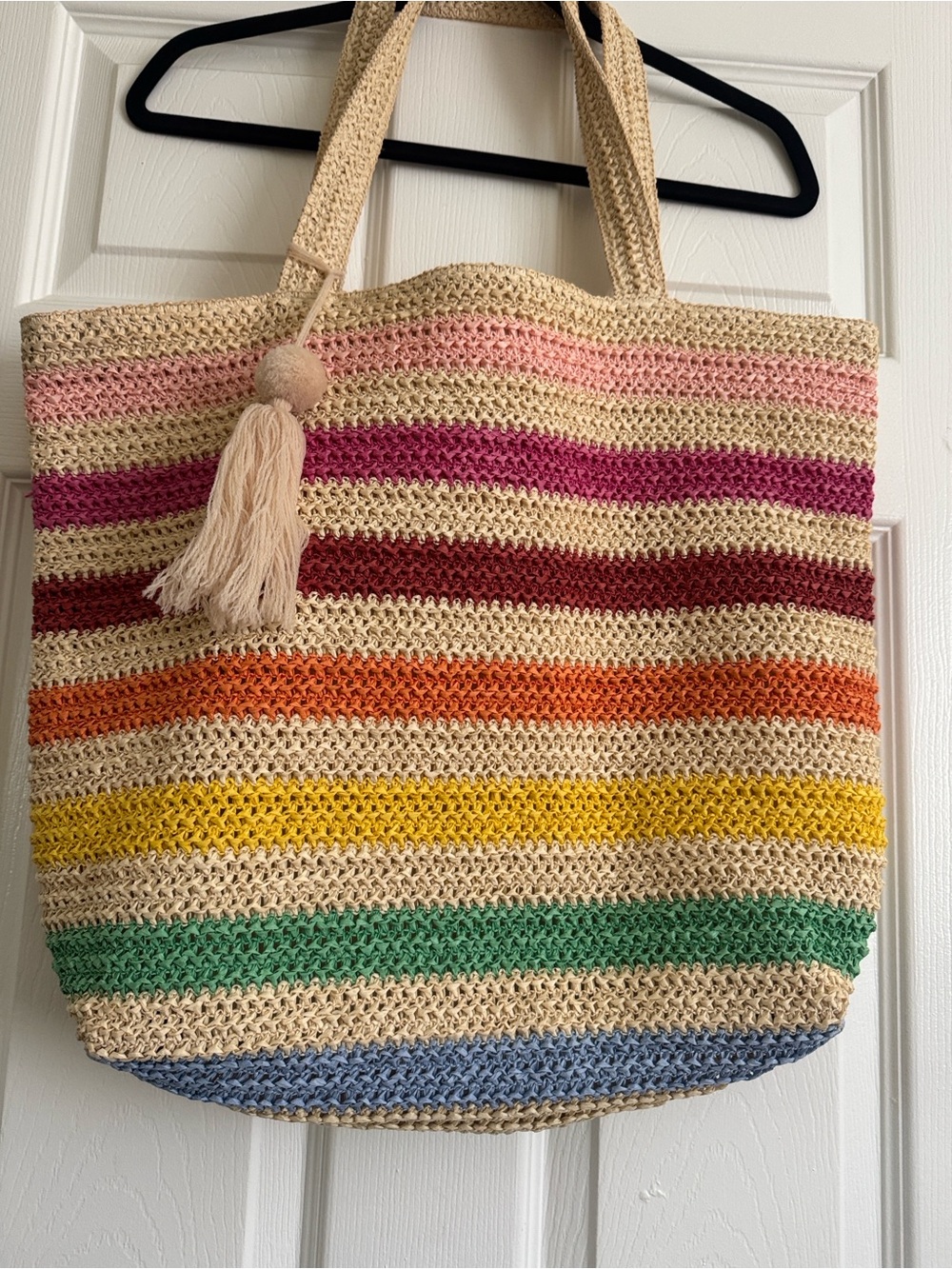 Striped Crochet Beach Tote Bag in Multicolor